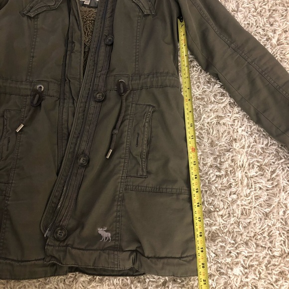 Abercrombie & Fitch Faux Fur Lined Olive Green Utility Parka Coat Jacket Size XS - Picture 7 of 8